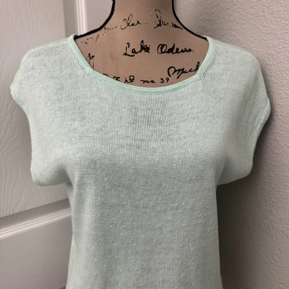 Eileen Fisher Aurora Green Organic Linen Knit Crop Sweater Top Size Petite Small - Picture 3 of 11